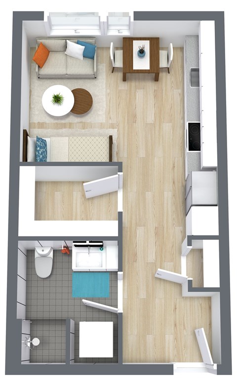 Floor plan for studio, 1 bath, 405 sqft